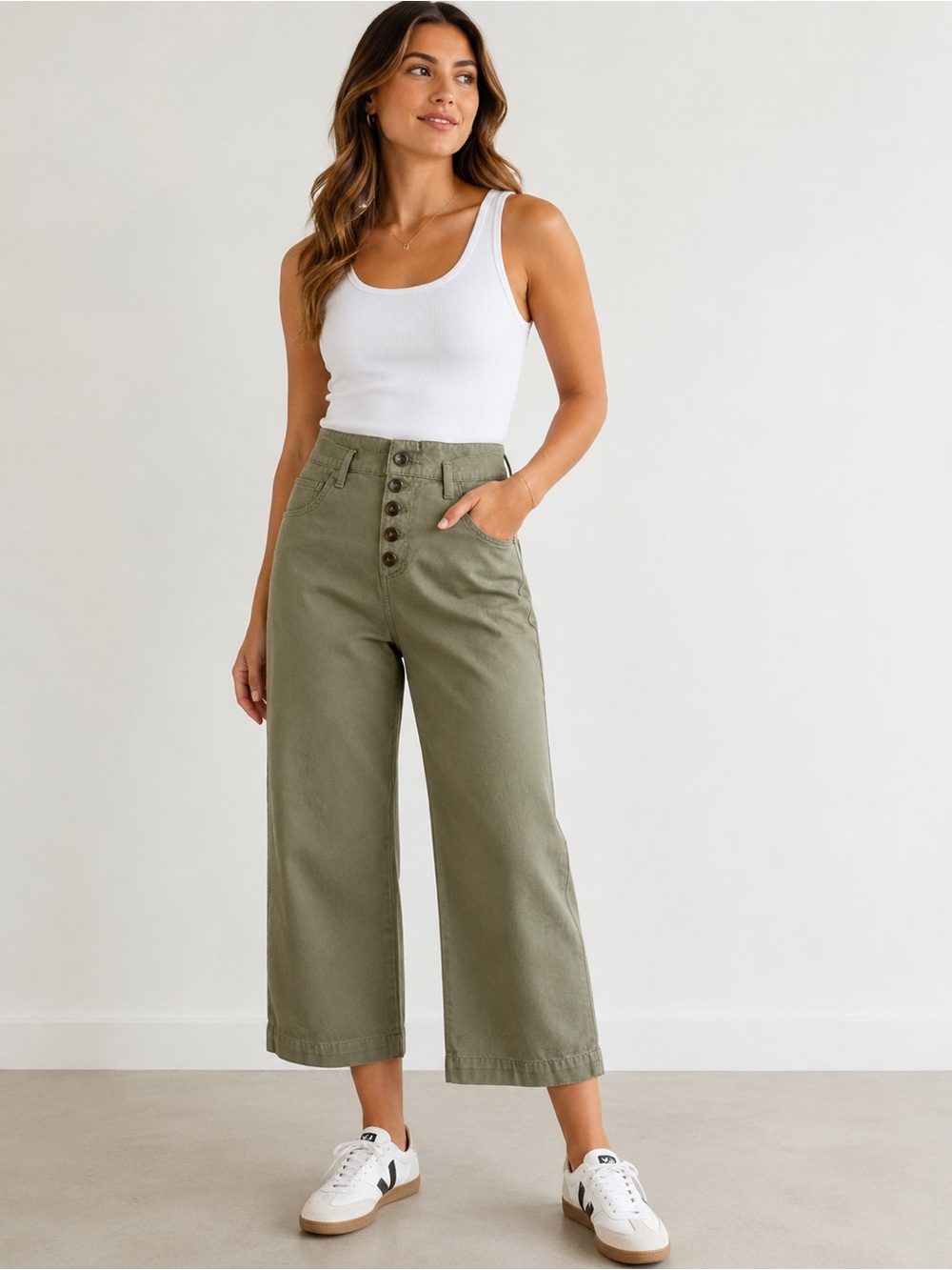 Lucky Brand Olive Mid -Rise Wide Leg Pants Size 10/30